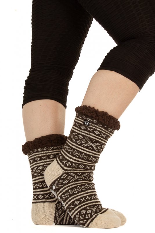 Christmas Socks Print Brown